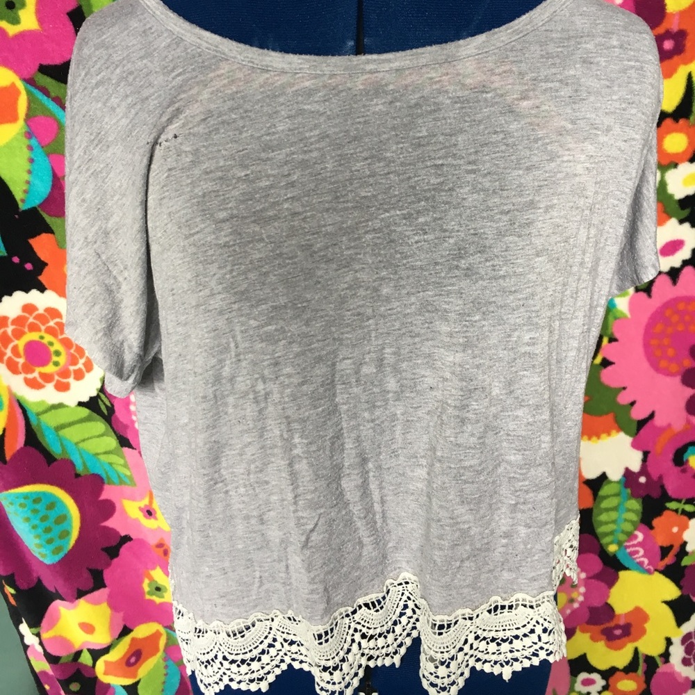 Gray flowy shirt with lace detailing