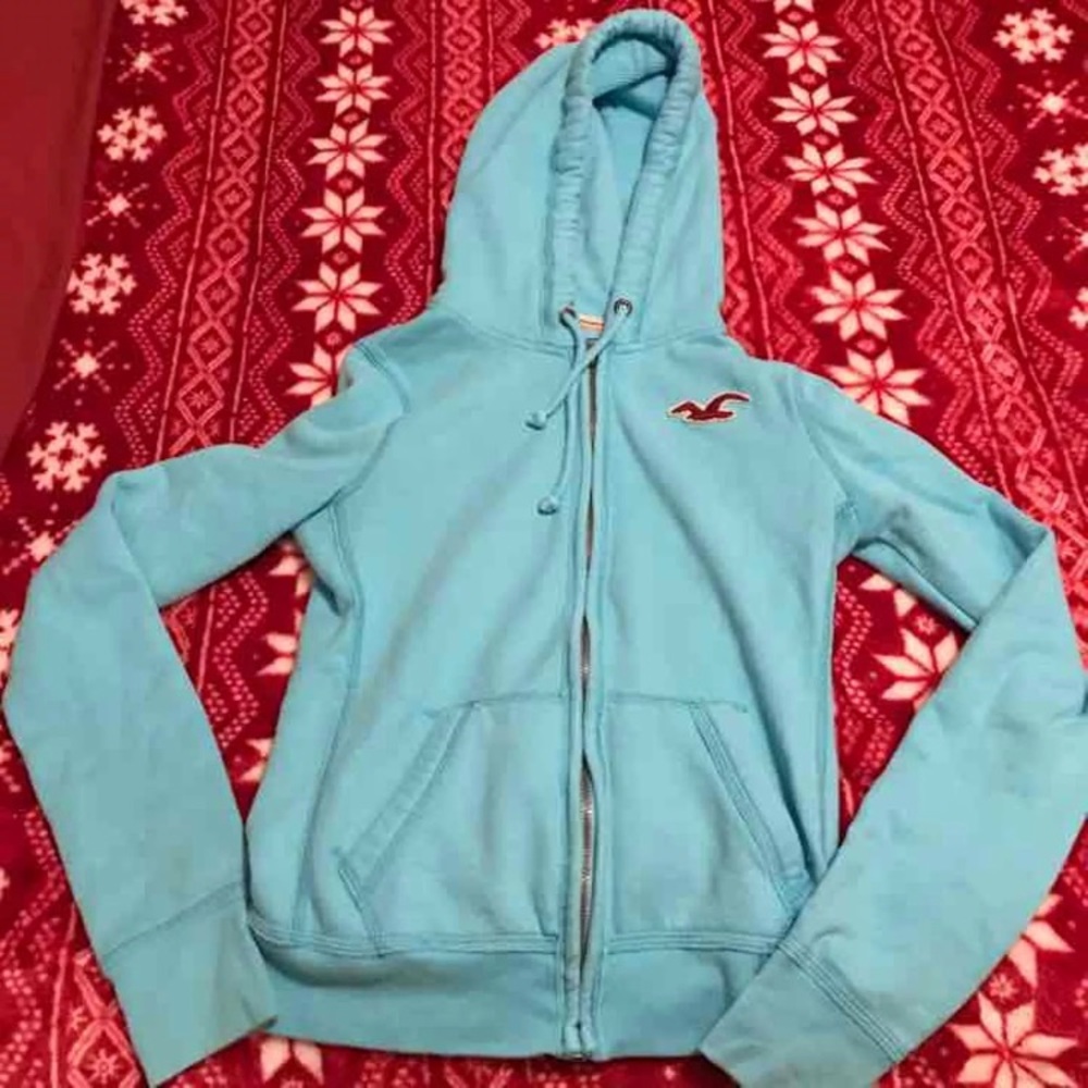 Never worn light blue Hollister zip up jacket