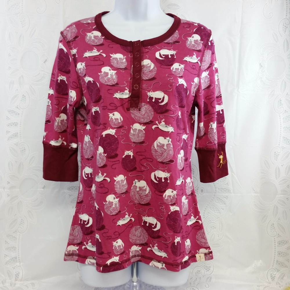Munki Munki Cat Yarn Henley Pajama Top Shirt M
