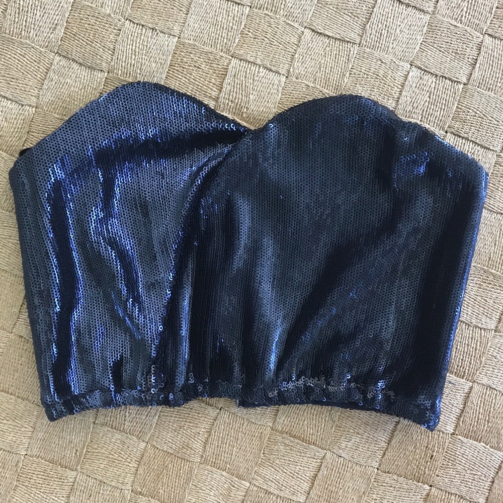 Blue sequin strapless crop top