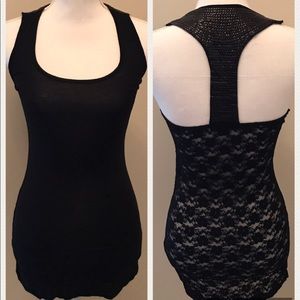 FOREVER21 Black tank top with sequin and lace back