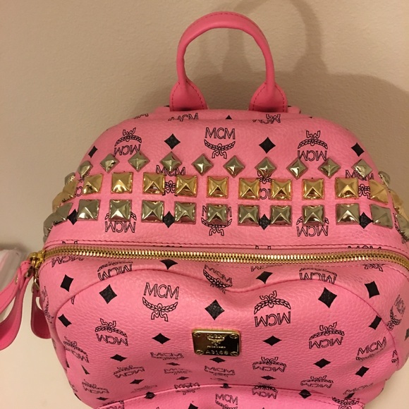 Pink Studded MCM Large Backpack