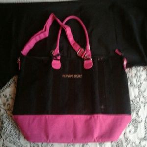 Sequined  bag black and hot pink .