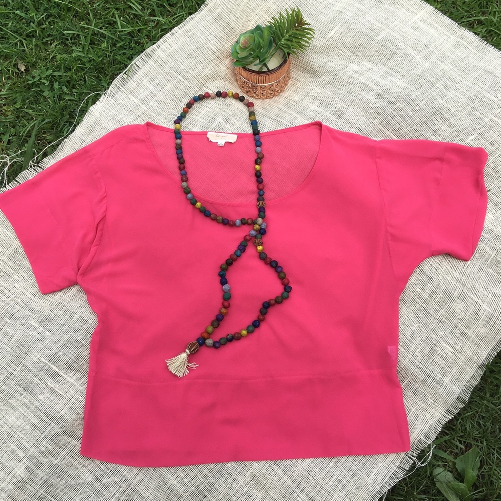 Lost April Pink Sheer Box Blouse Top Short Sleeve