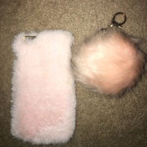 Fuzzy Iphone 6s Plus phone case Fuzy ball keychain