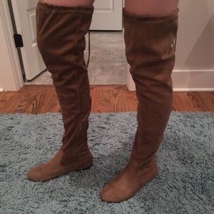 Taupe over-the-knee microfiber boots