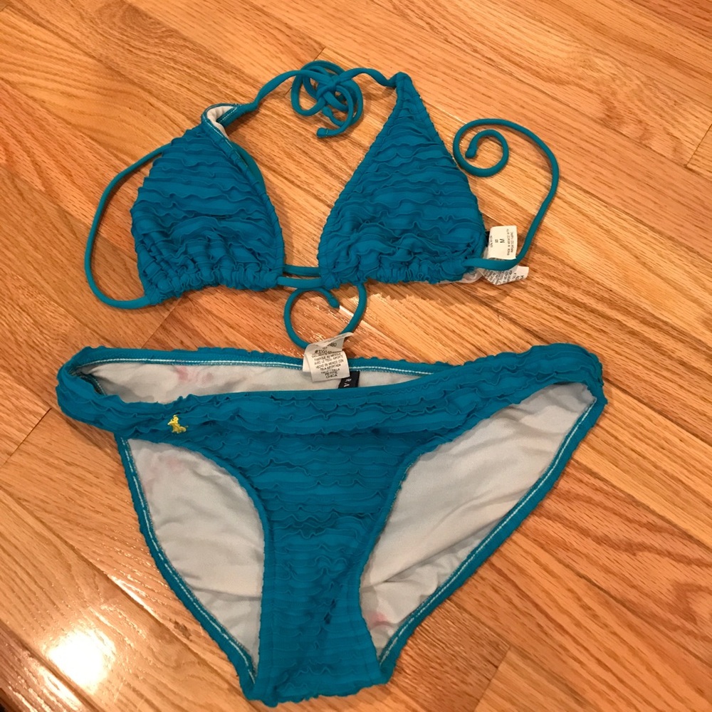 Blue ruffle Ralph Lauren Polo bikini set.