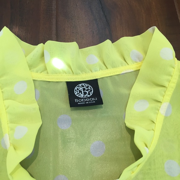 Bobeau • Sheer Yellow Polka Dot Blouse - Picture 3 of 5