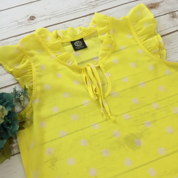 Bobeau • Sheer Yellow Polka Dot Blouse - Picture 2 of 5