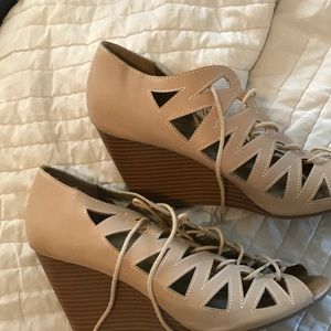 Tan wedges size 10 worn once