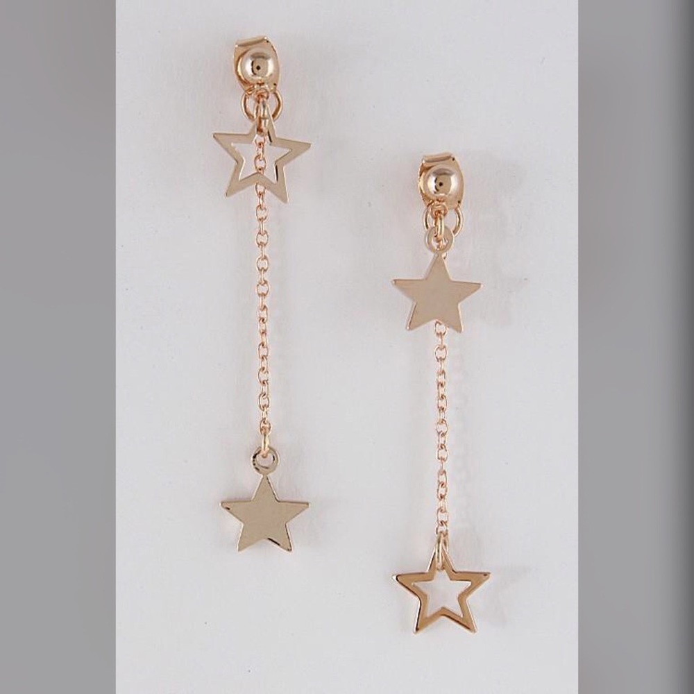 Rose gold star stud drop earrings