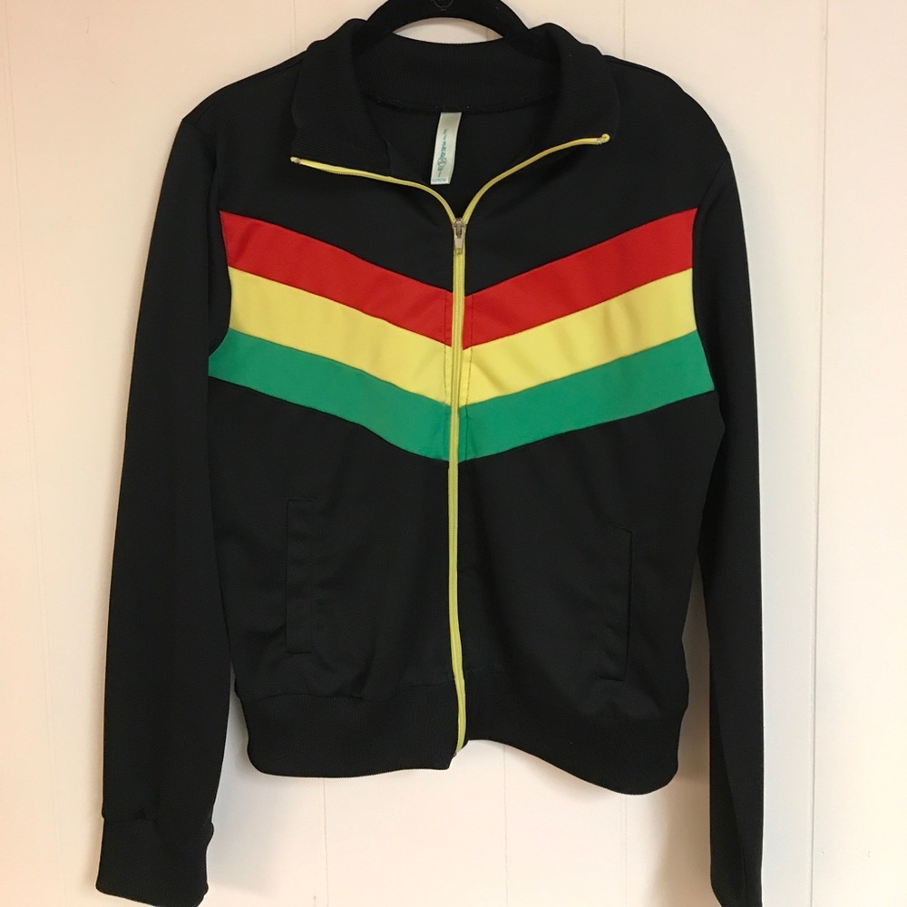 Black with red, yellow, and green track jacket