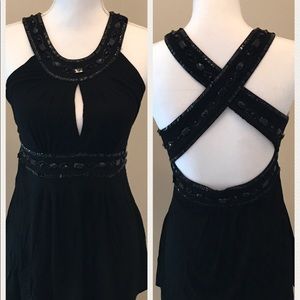 Black beaded/sequin tank with crisscross back
