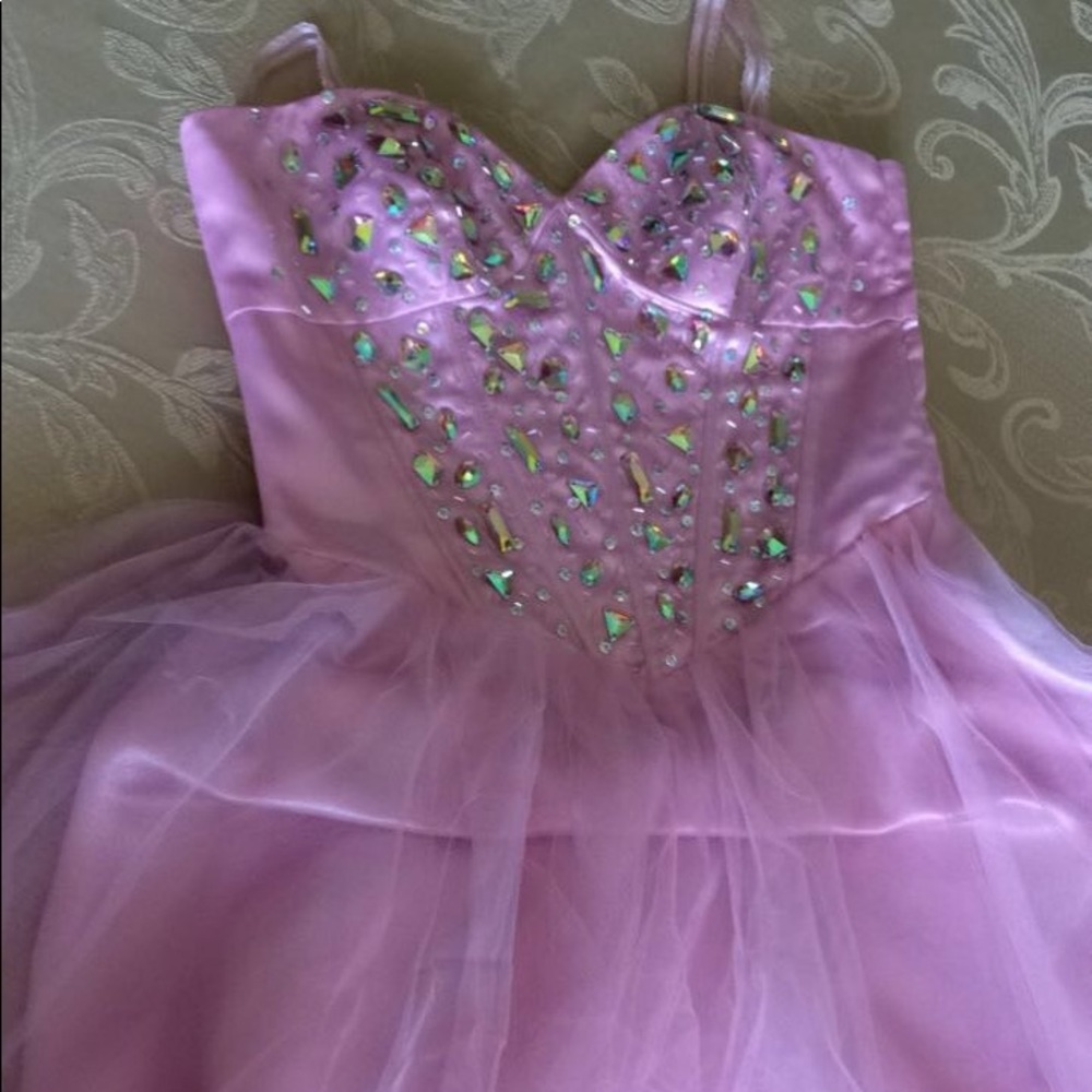 Pink corset ballerina rhinestone mini formal dress