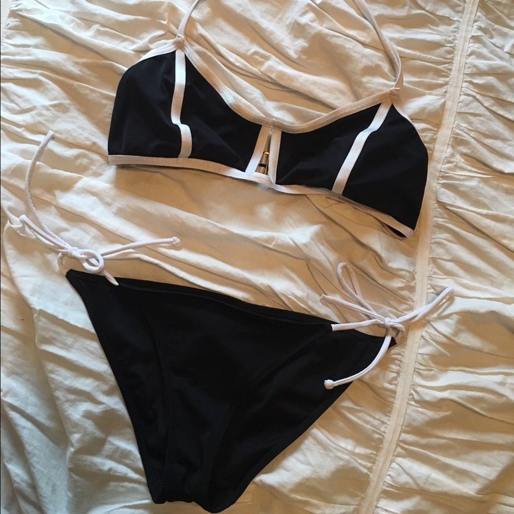 Black and White Bandeau Bikini Set