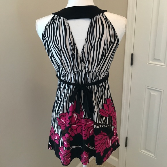 Black/pink flowered and zebra print tank top - Picture 2 of 5