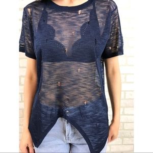 ⚡️SALE⚡️Distressed blue mesh tee tshirt