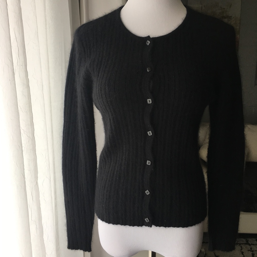 Vintage 90s Black Angora Rabbit Cardigan Sweater M
