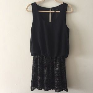 MM Couture Black Blouson Dress Gold Sequins Medium