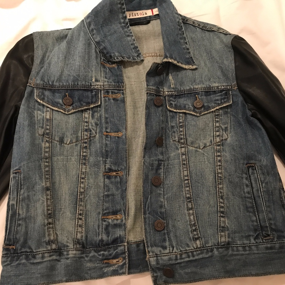 Pistola Jean Jacket with Faux Leather Sleeves