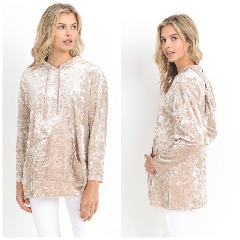 Crushed Velvet Hoodie with Pockets-LAST 1! 💕 - Picture 2 of 3