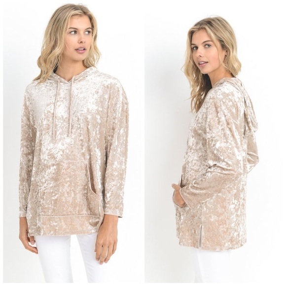 Crushed Velvet Hoodie with Pockets-LAST 1! 💕 - Picture 2 of 3