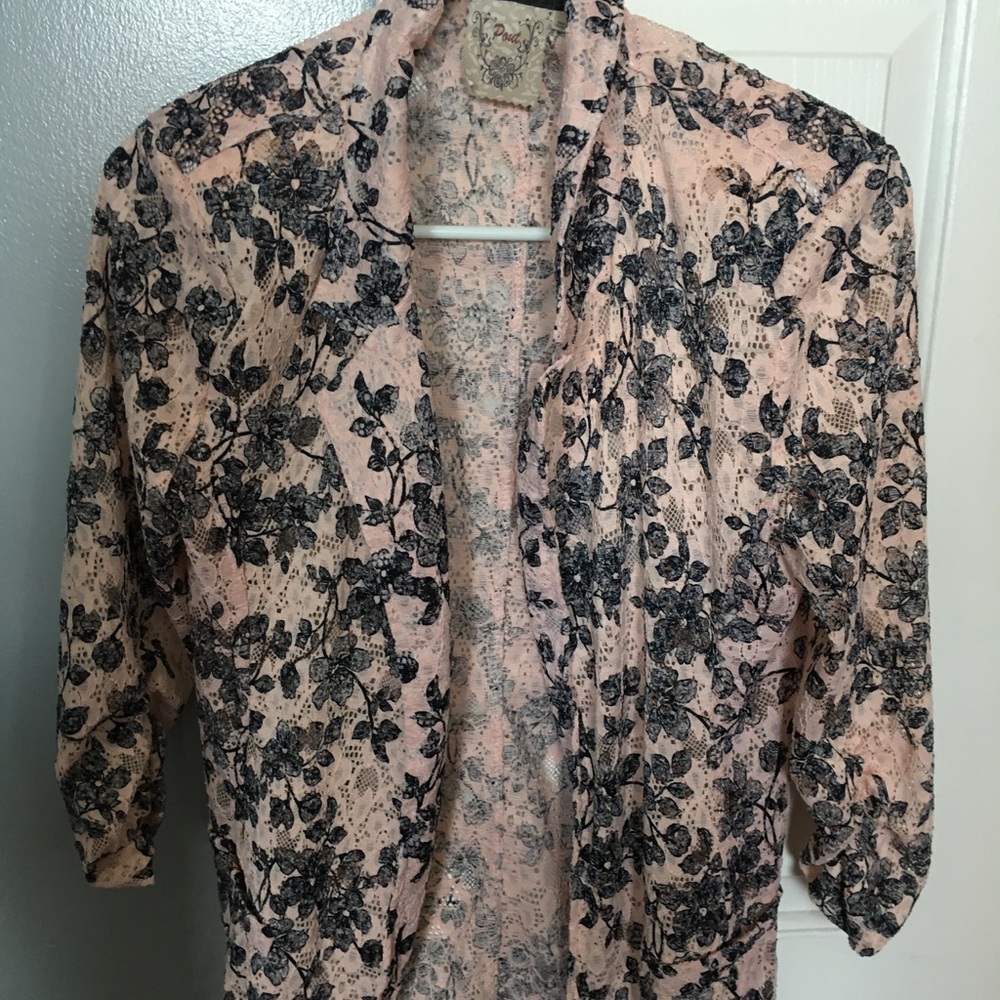 Pink and black lace blazer