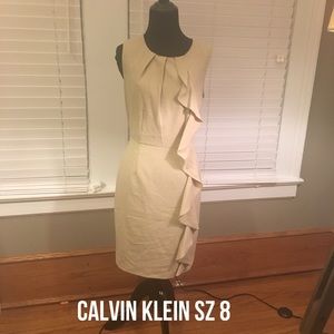 Calvin Klein pencil dress with ruffle
