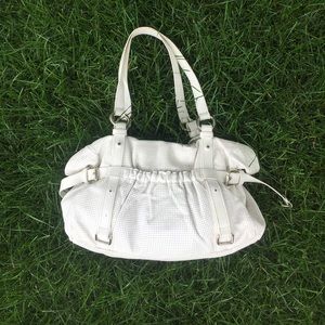 Perforated White Leather Shoulder Bag