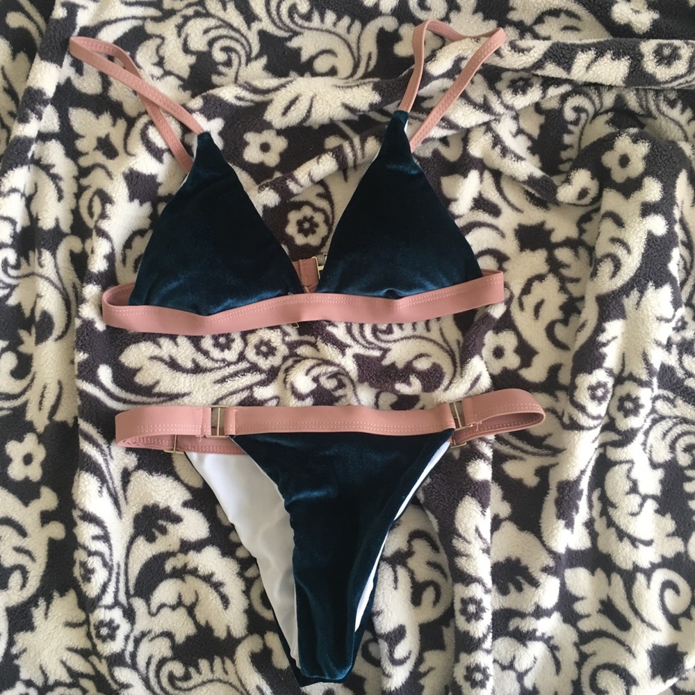 Velvet Mini Bikini Bathing Suit Navy & Pink