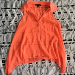 Sheer Pink/Orange Collared Tank Top