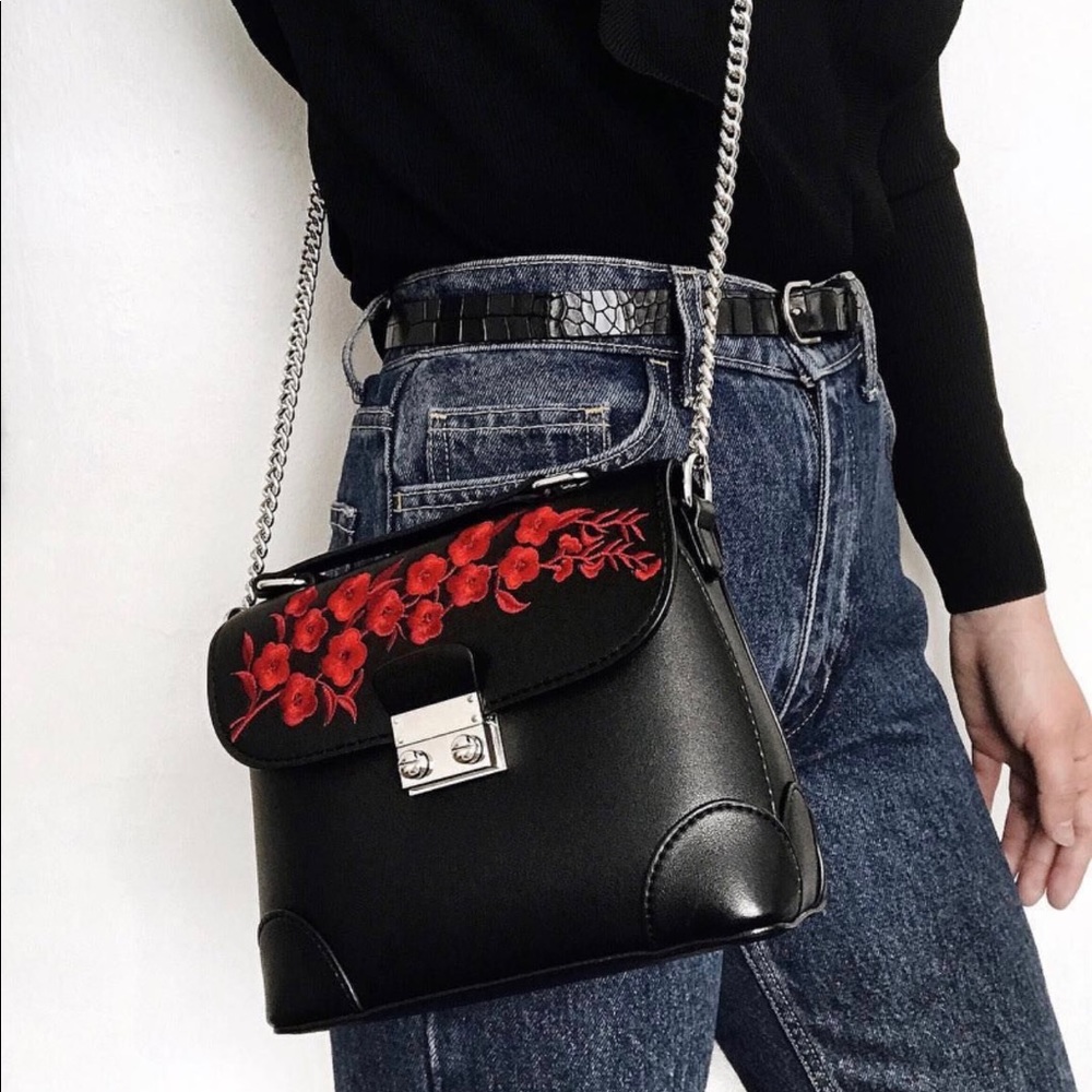 Red Embroidered Crossbody Bag
