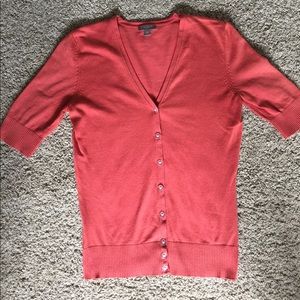 Ann Taylor Coral Color Short Sleeve Cardigan