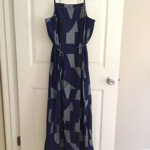 Gap Chambray Patchwork Apron Neckline Maxi
