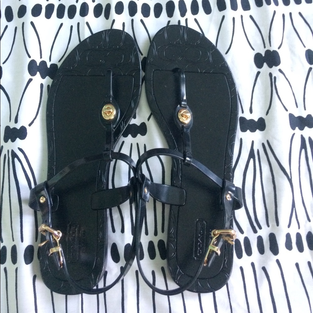 Black and Gold Coach Sandals