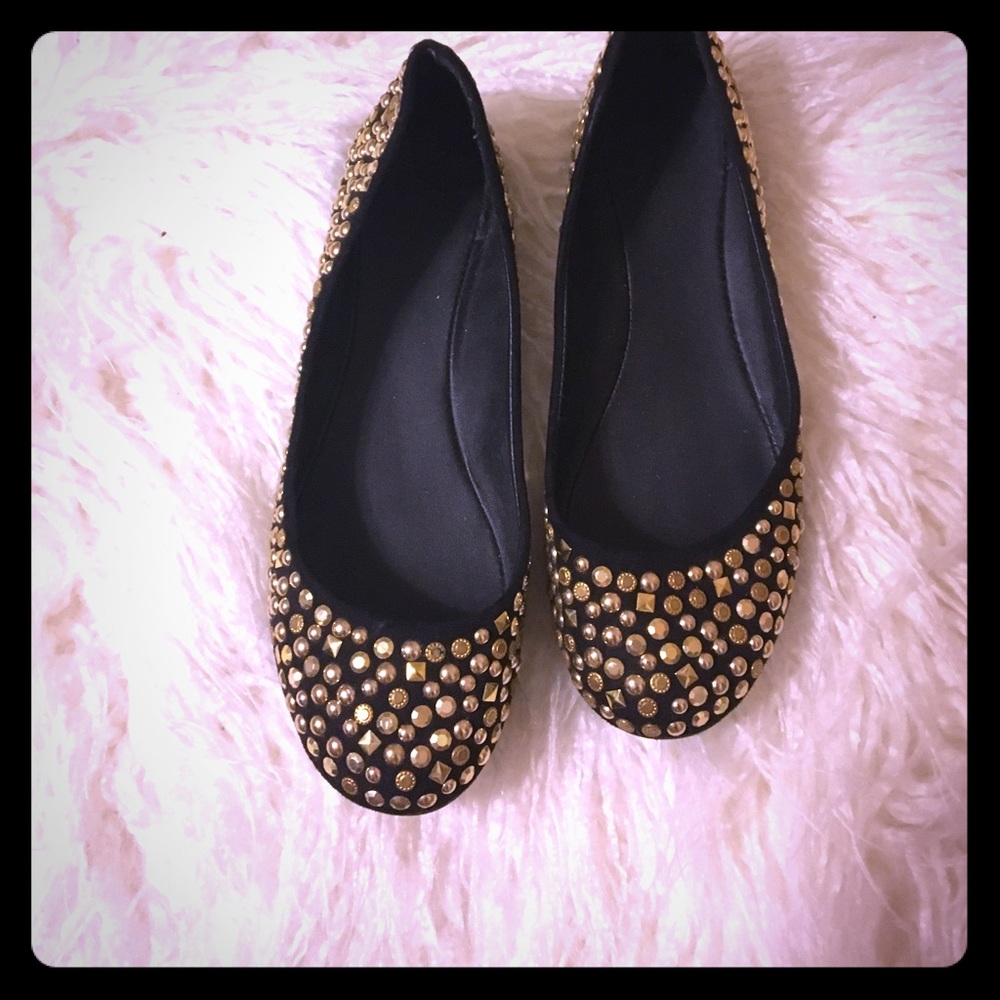 Black Rhinestone Flats