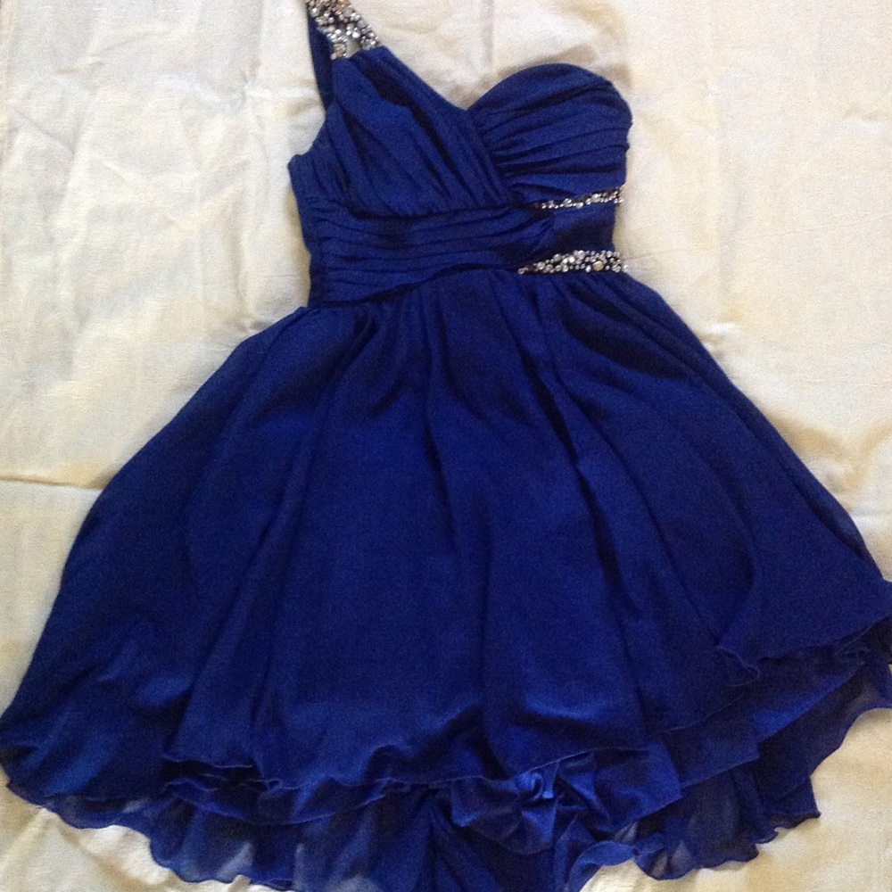 Navy blue beaded one shoulder formal/prom dress