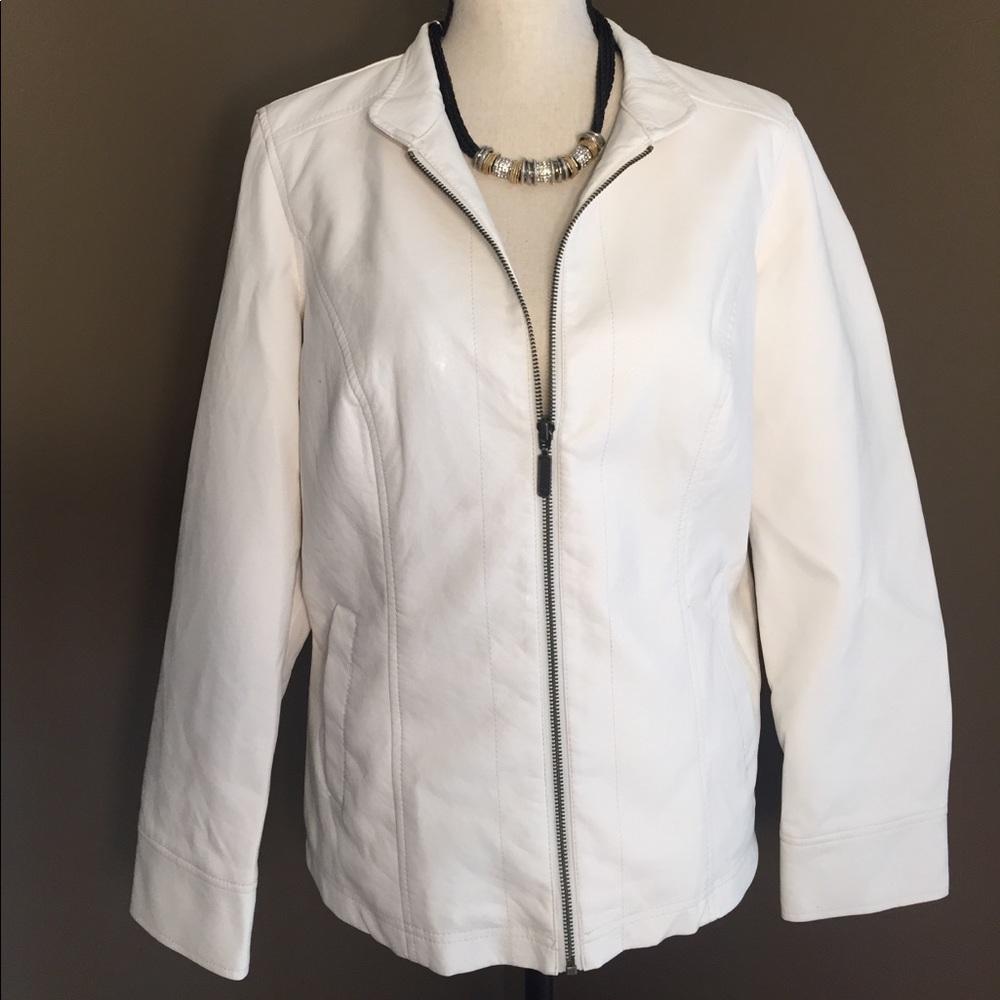Faux leather jacket in off white.