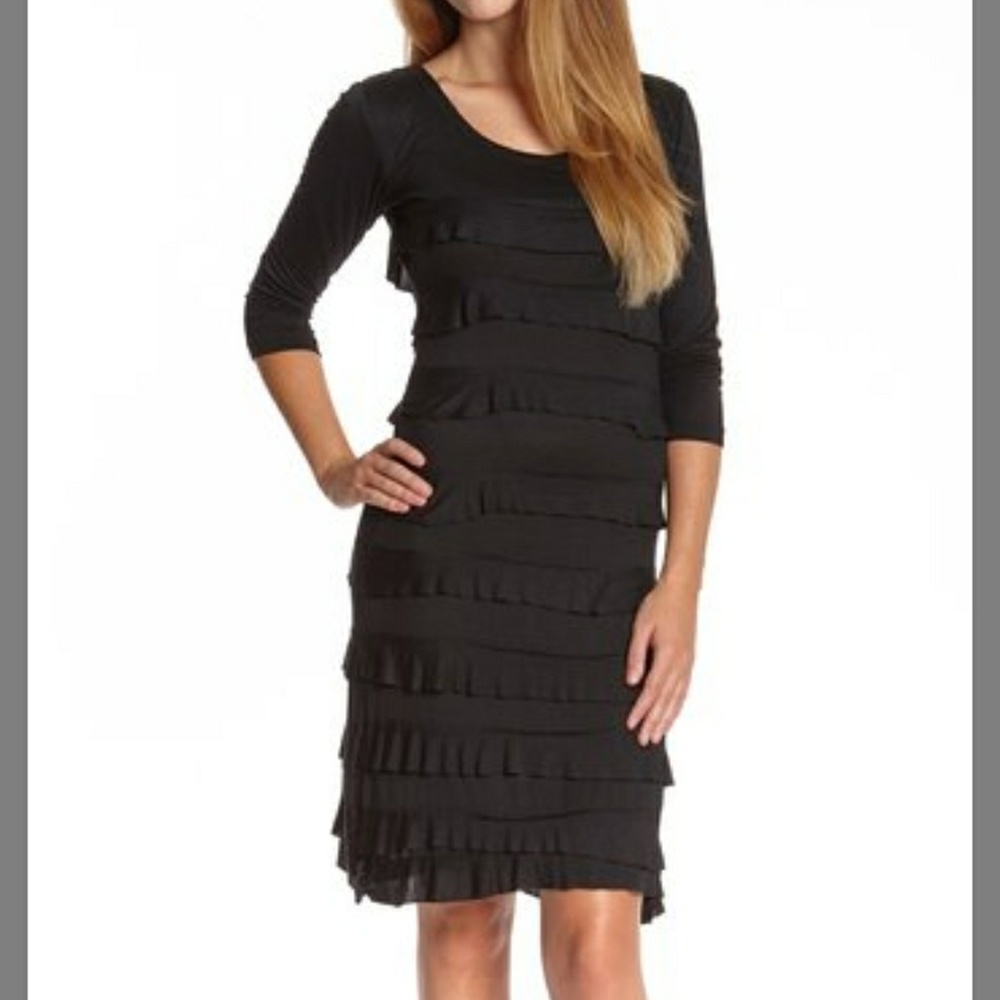 Black ruffles scoop neck dress