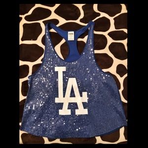 PINK Sequined Dodgers tank top
