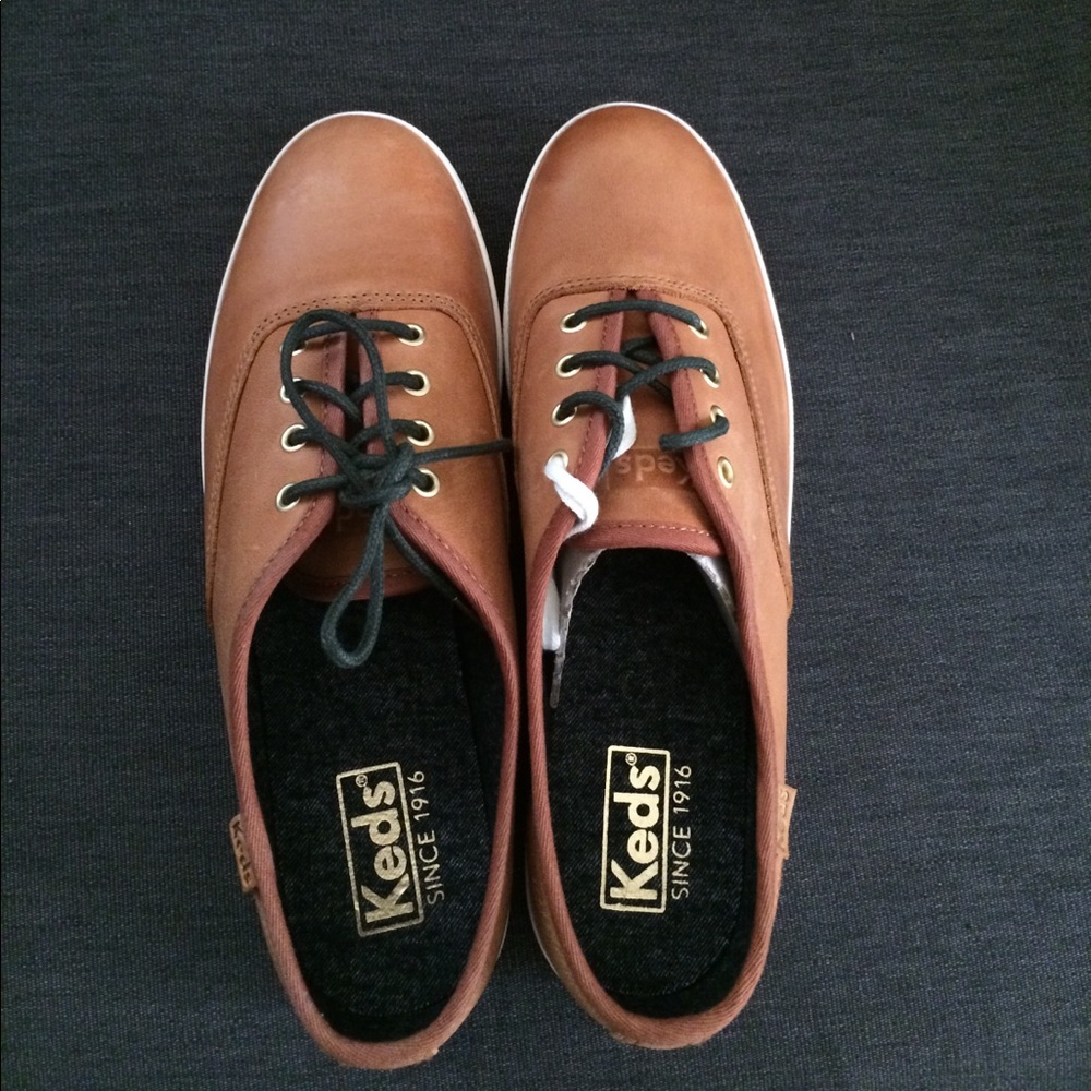 Brand New Burnished Leather Cognac Women's Keds