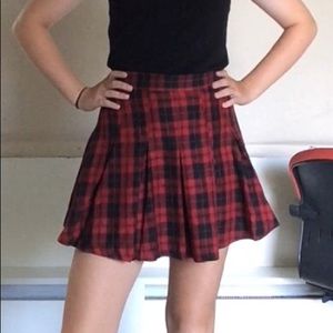 Red plaid pleated circle skirt