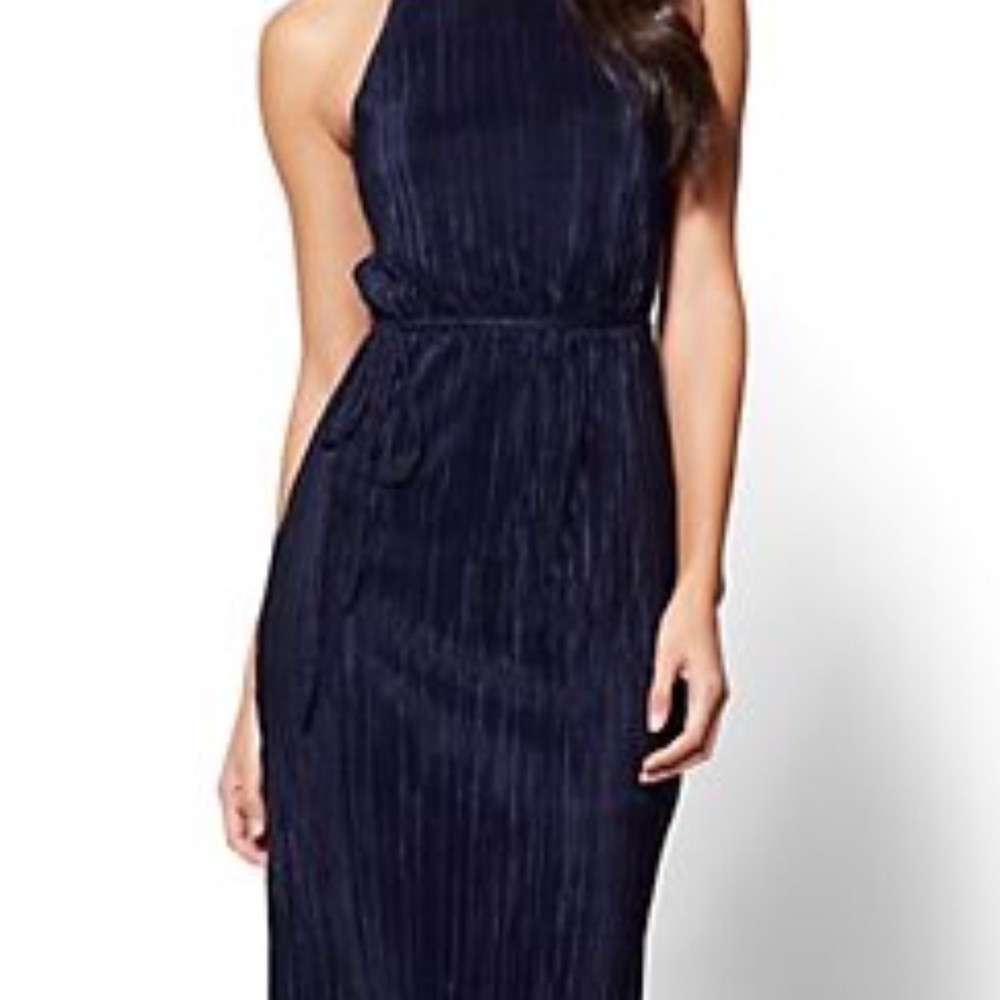 Pleated Halter Midi Dress