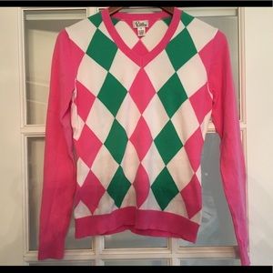Lilly Pulitzer Argyle Pink & Green V-Neck Sweater