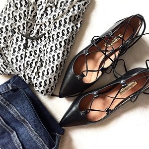 Halogen Owen Pointy Toe Ghillie Flat in Black