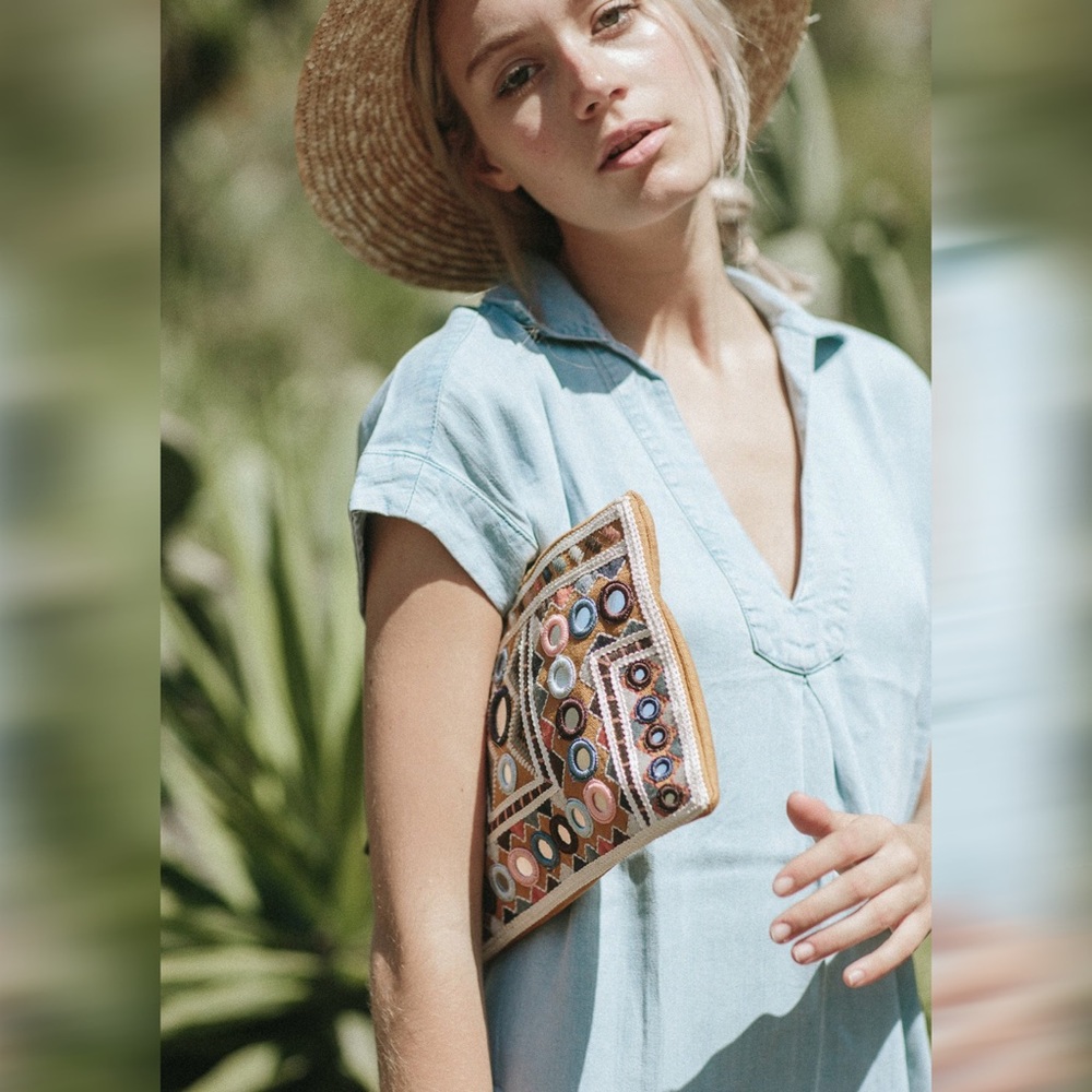 Love Stitch Bohemian Mirror Embroidered Clutch