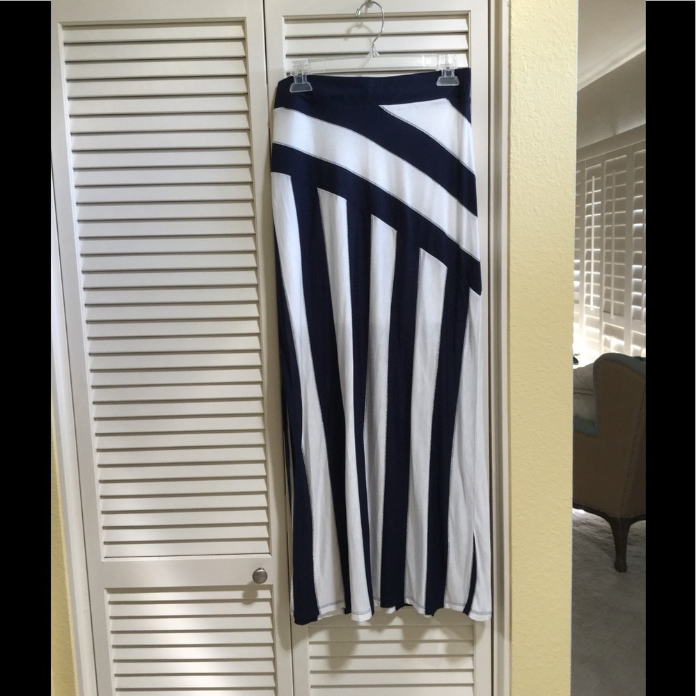 Blue white side split maxi  skirt