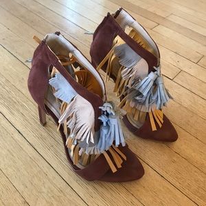 ZARA Tri-color Mulit-color Suede Fringe Heels