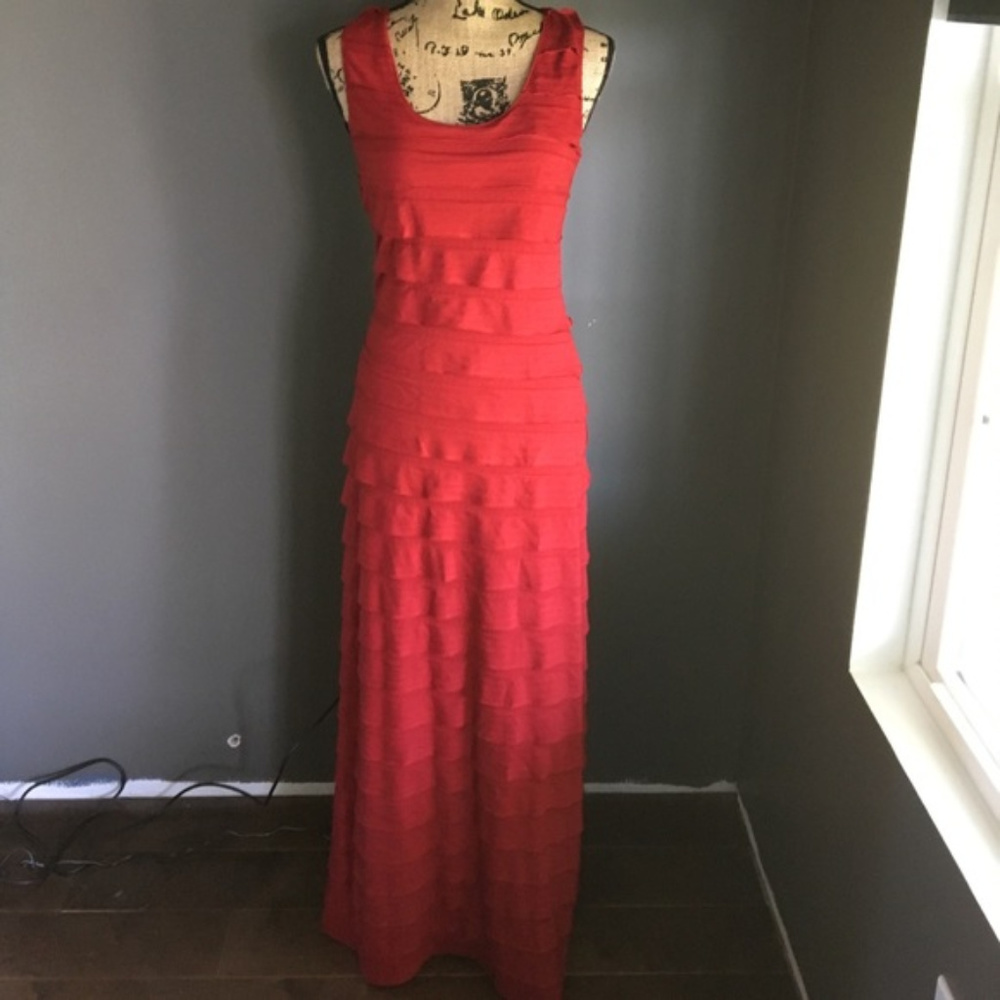 Cranberry Red Layered Ruffle Maxi Dress (Medium)