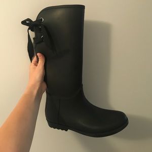 Tall Black Rainboots with Lace-Up Detail